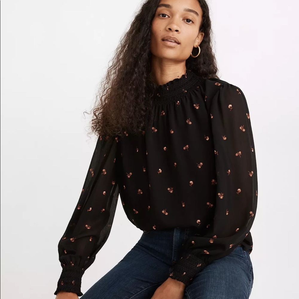 NWT Madewell Smocked-Neck Ruffle Top in Stem Scatter